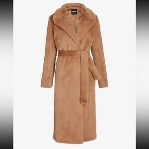 Express Tan Faux Fur Belted Teddy Coat